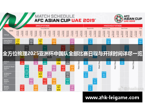 全方位梳理2025亚洲杯中国队全部比赛日程与开球时间详尽一览 全方位梳理2025亚洲杯中国队全部比赛日程与开球时间详尽一览