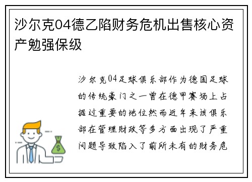 沙尔克04德乙陷财务危机出售核心资产勉强保级